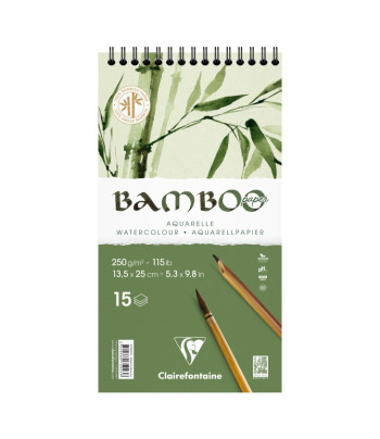 Альбом(спіраль) д/акв.250г др.зерно бамбук 100% Bamboo Clairefontaine 15арк.13,5х25см