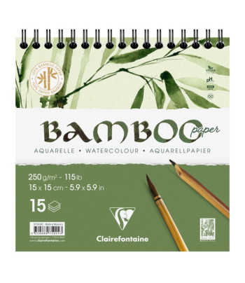 Альбом(спіраль) д/акварелі 250г др.зерно бамбук 100% Bamboo Clairefontaine 15арк.15х15см