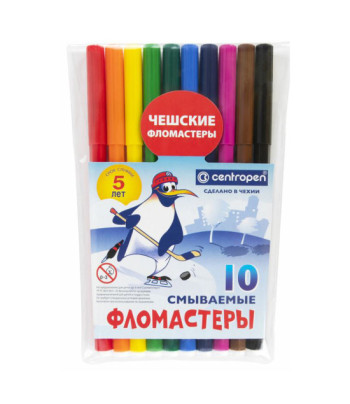*Набір фломастерів що змиваються з вент.колп."Пінгвіни" CENTROPEN у блістері 10кол