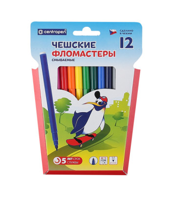 *Набір фломастерів що змиваються з вент.колп."Пінгвіни" CENTROPEN у блістері 12кол