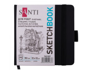 Альбом-книжк.склейка д/граф.110г обкл.тверд.чорна. з гум.заклад.Santi 100арк 12х12см КРЕМОВИЙ