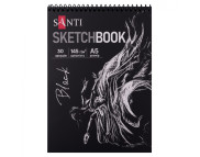 Альбом(спіраль) д/граф.145г обкл.тверд.чорна з гум.заклад.Santi 30арк 15х21см А5 ЧОРНИЙ