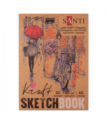 Альбом-склейка д/граф.80г обкл.м'яка крафт на підкладці.Santi 50арк 14,8х21см А5 КРАФТ