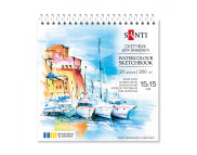 Альбом(спіраль) д/акварелі 200г сер.зерно 100% цел.обкл.м'яка на підкладці Santi 20арк 15х15см