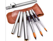 Набір пензлів середн.жорсткості волос синтетика КРУГЛІ Fuumuui (3шт.№4,8,12) у шкірян.пеналі