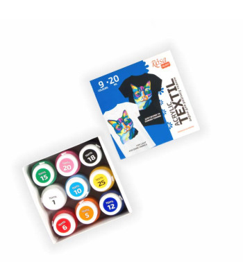 Набір акрилових фарб по світл.та темн. Тканинах ROSA TALENT 20млх9кол.