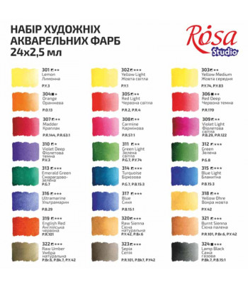 Набір акварельн фарб у кюветах Rosa Studio 24кол у картон.кор.