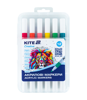 Набір маркерів акрил.на водн.осн,кругл наконечн.Creative Kite 12кол.у пласт.упак