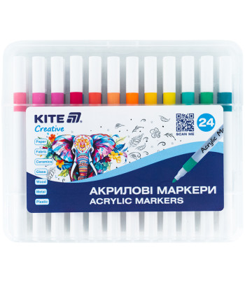 Набір маркерів акрил.на водн.осн,кругл наконечн.Creative Kite 24кол.у пласт.упак
