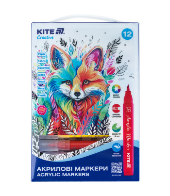 Набір маркерів акрил.на водн.осн,пензличн.наконечн.Creative Kite 12кол.у пласт.упак